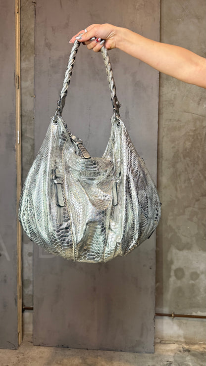 Guess Silver Python-Effect Maxi Hobo Bag