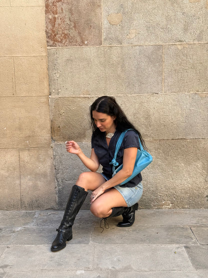 Sky Blue Leather Shoulder Bag