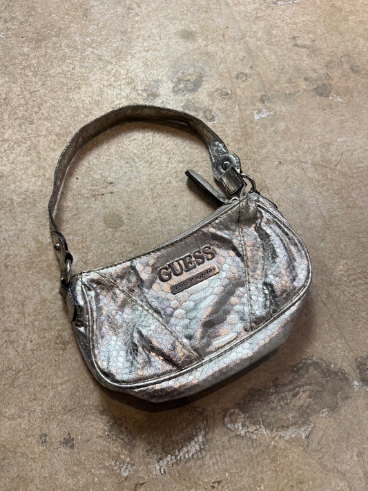 Vintage Guess Baguette Bag – Y2K Silver Metallic