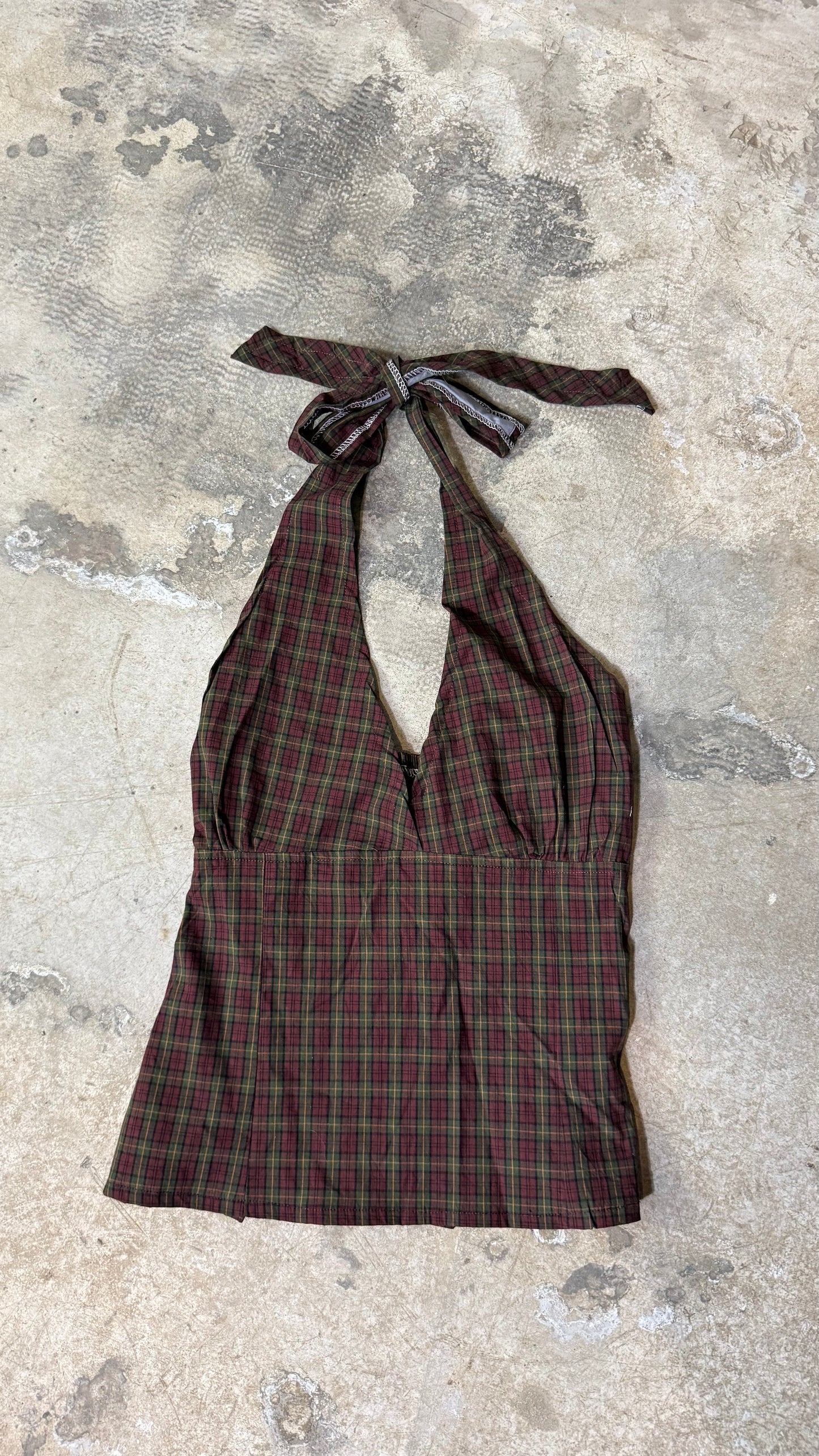 Reworked Shirt Halter Top – Open Back Tie