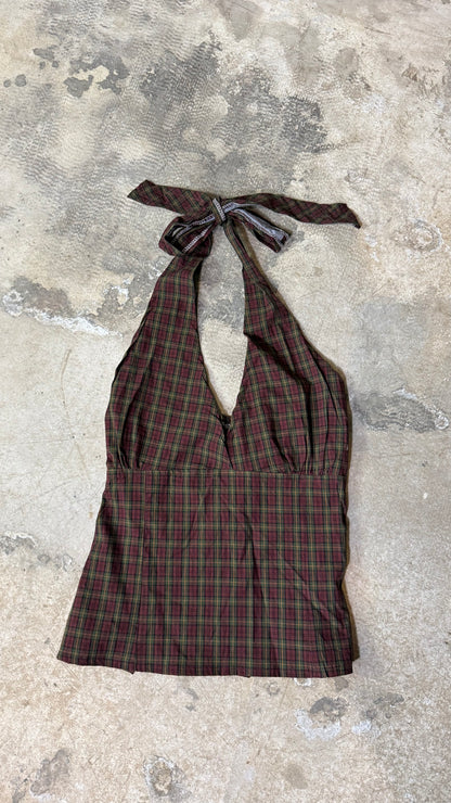 Reworked Shirt Halter Top – Open Back Tie