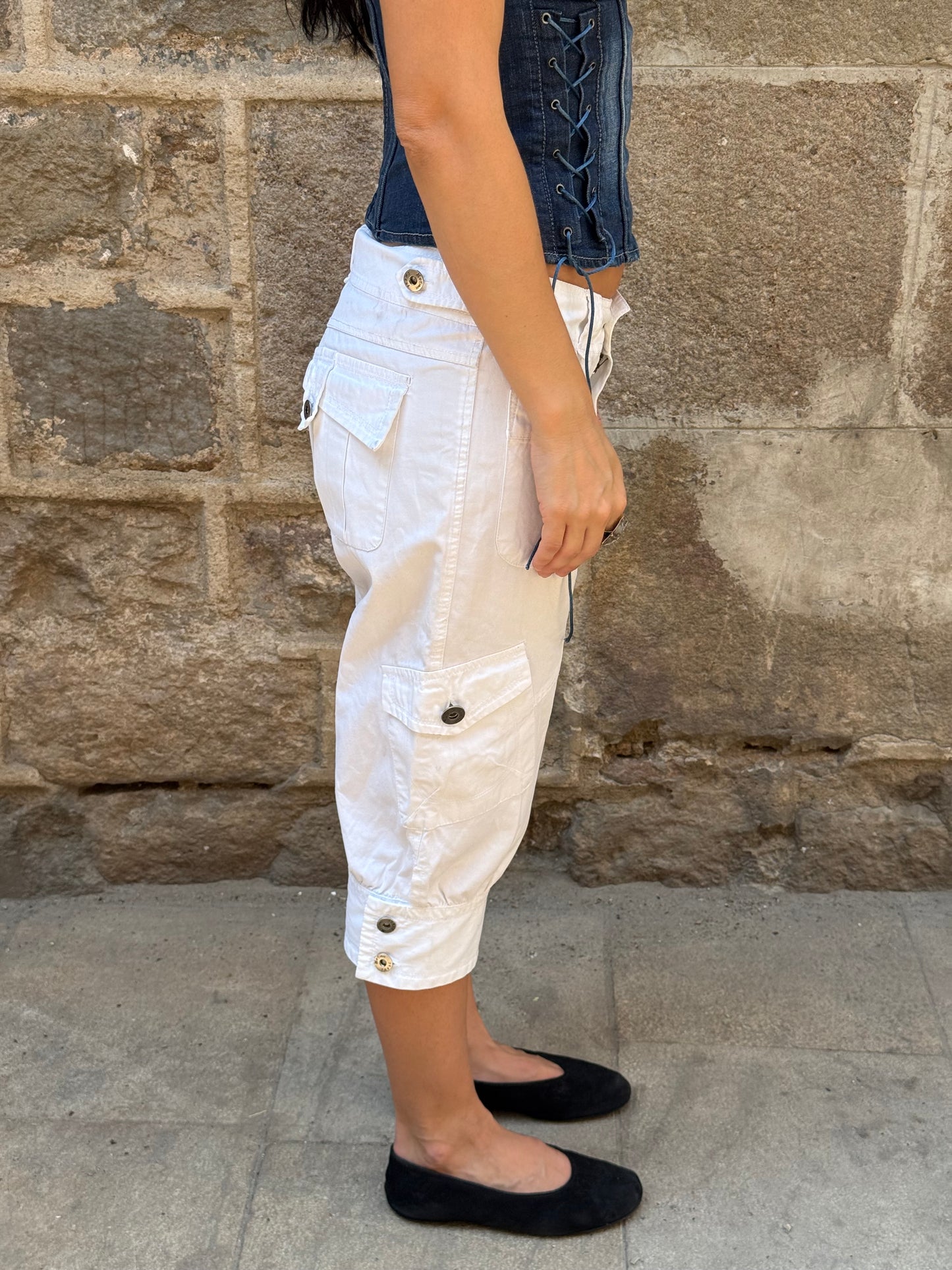 White Capri Cargo Pants