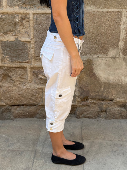 White Capri Cargo Pants