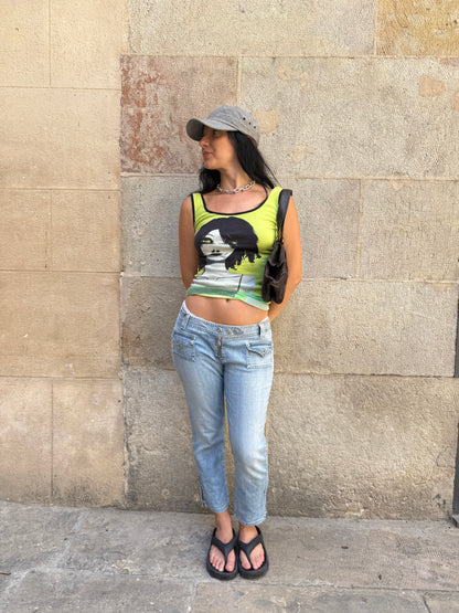 Y2K Capri Jeans with Zip Waist Detail
