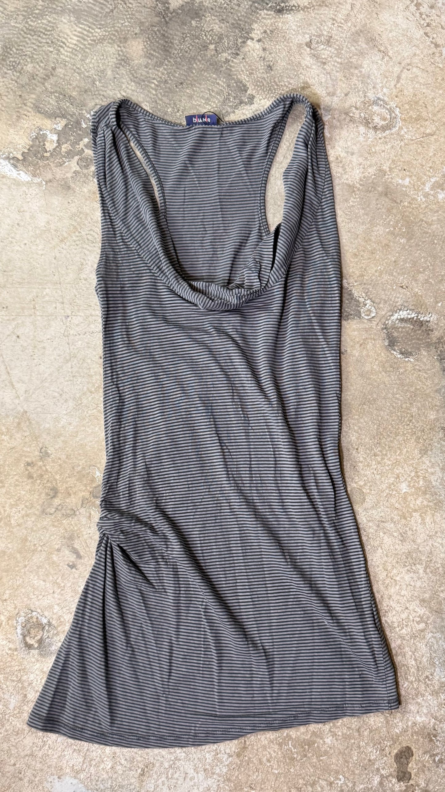 Pimkie Y2K Striped Draped Top Black Grey Off Shoulder