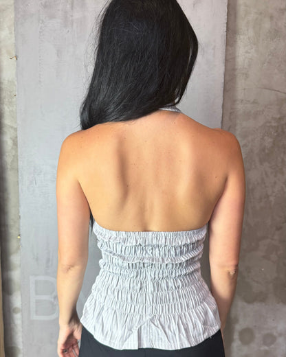 Reworked Shirt Halter Top – Soft Tie Front