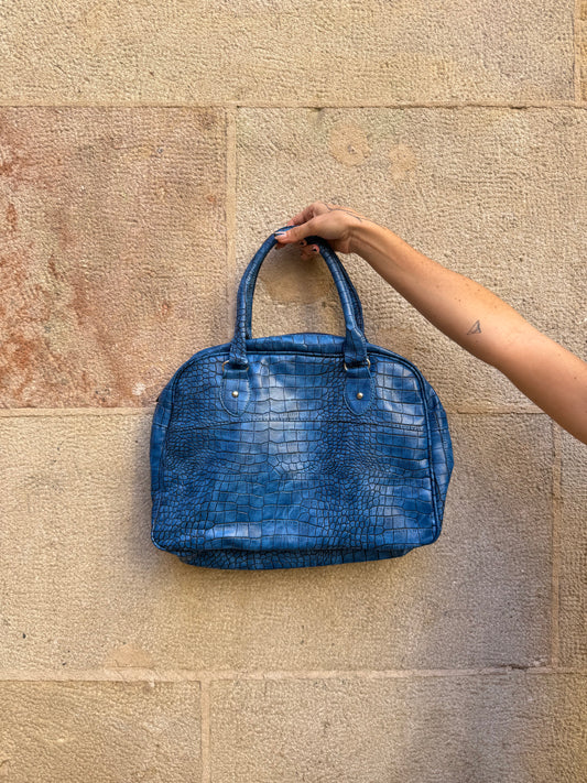 Blue Croc-Embossed Tote Bag