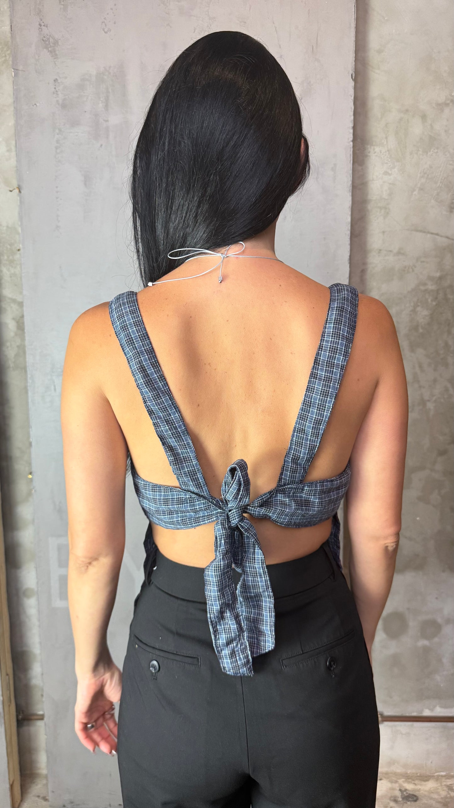 Reworked Shirt Top – Square Neck Tie Back
