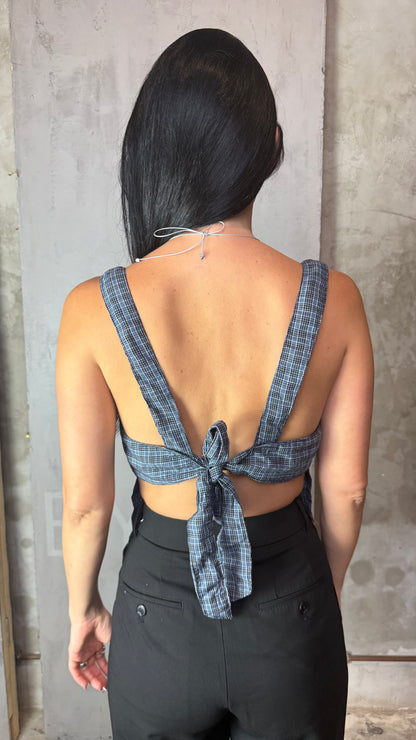 Reworked Shirt Top – Square Neck Tie Back