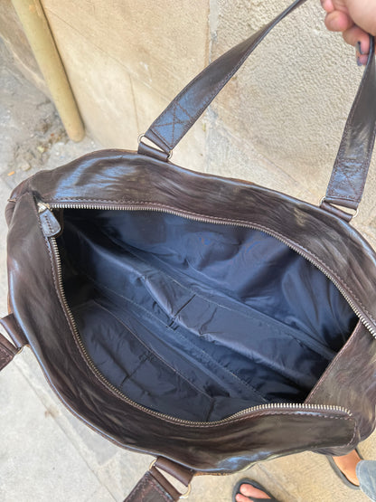 Vintage Brown Leather Baguette Shoulder Bag