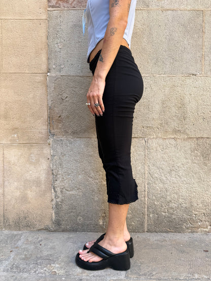 Black Capri Pants with Lace Trim