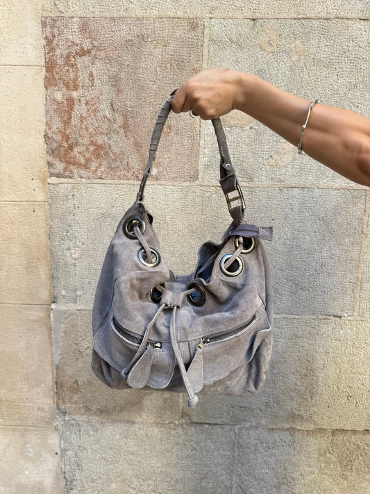 Grey Suede Hobo Bag