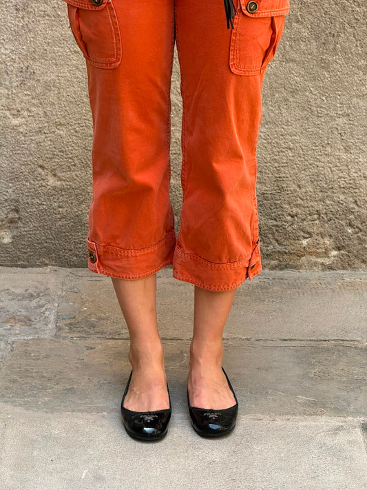 Orange Cargo Capri Pants