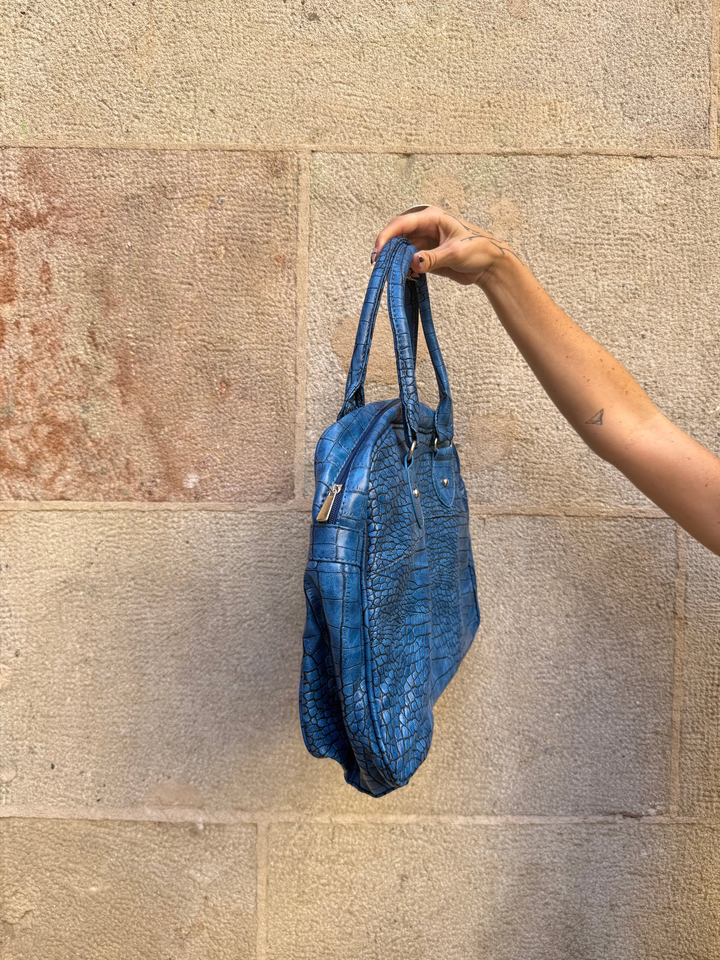 Blue Croc-Embossed Tote Bag
