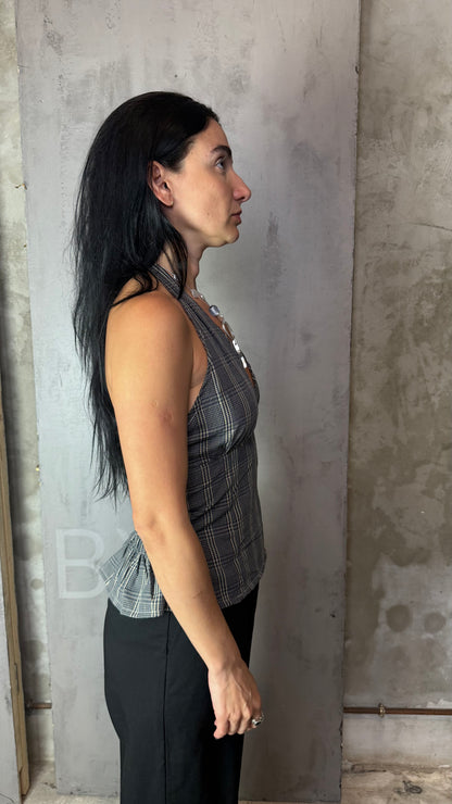 Reworked Shirt Halter Top – Open Back Tie