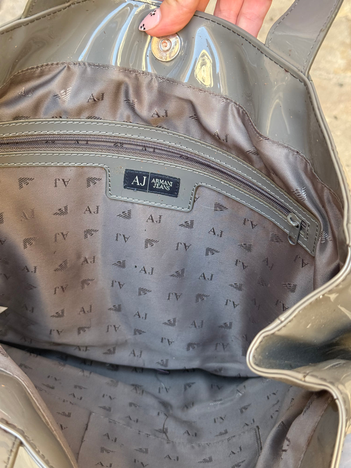 Armani Jeans Y2K Grey Patent Leather Tote Bag