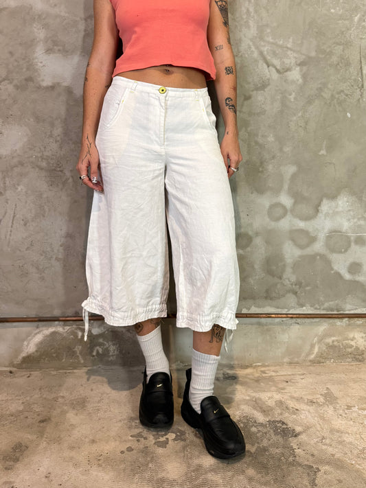 Y2K White Linen Capri Pants
