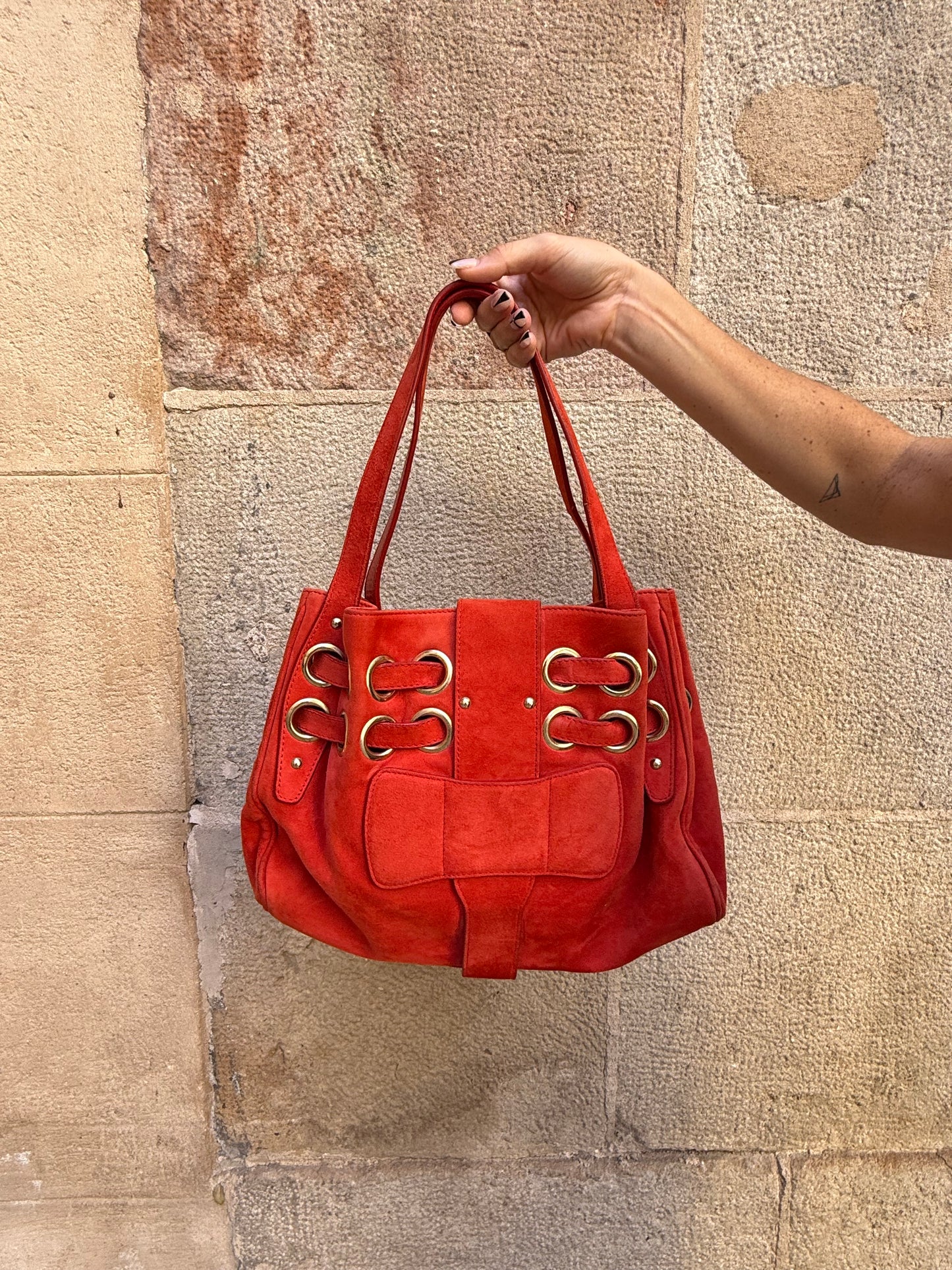 Jimmy Choo Red Suede Shoulder Bag