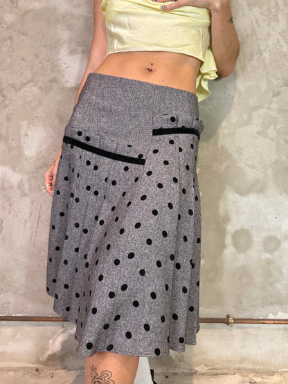 Grey Polka Dot Midi Skirt