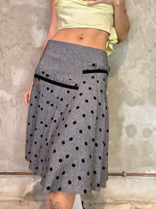 Grey Polka Dot Midi Skirt