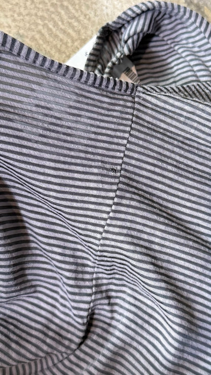 Pimkie Y2K Striped Draped Top Black Grey Off Shoulder