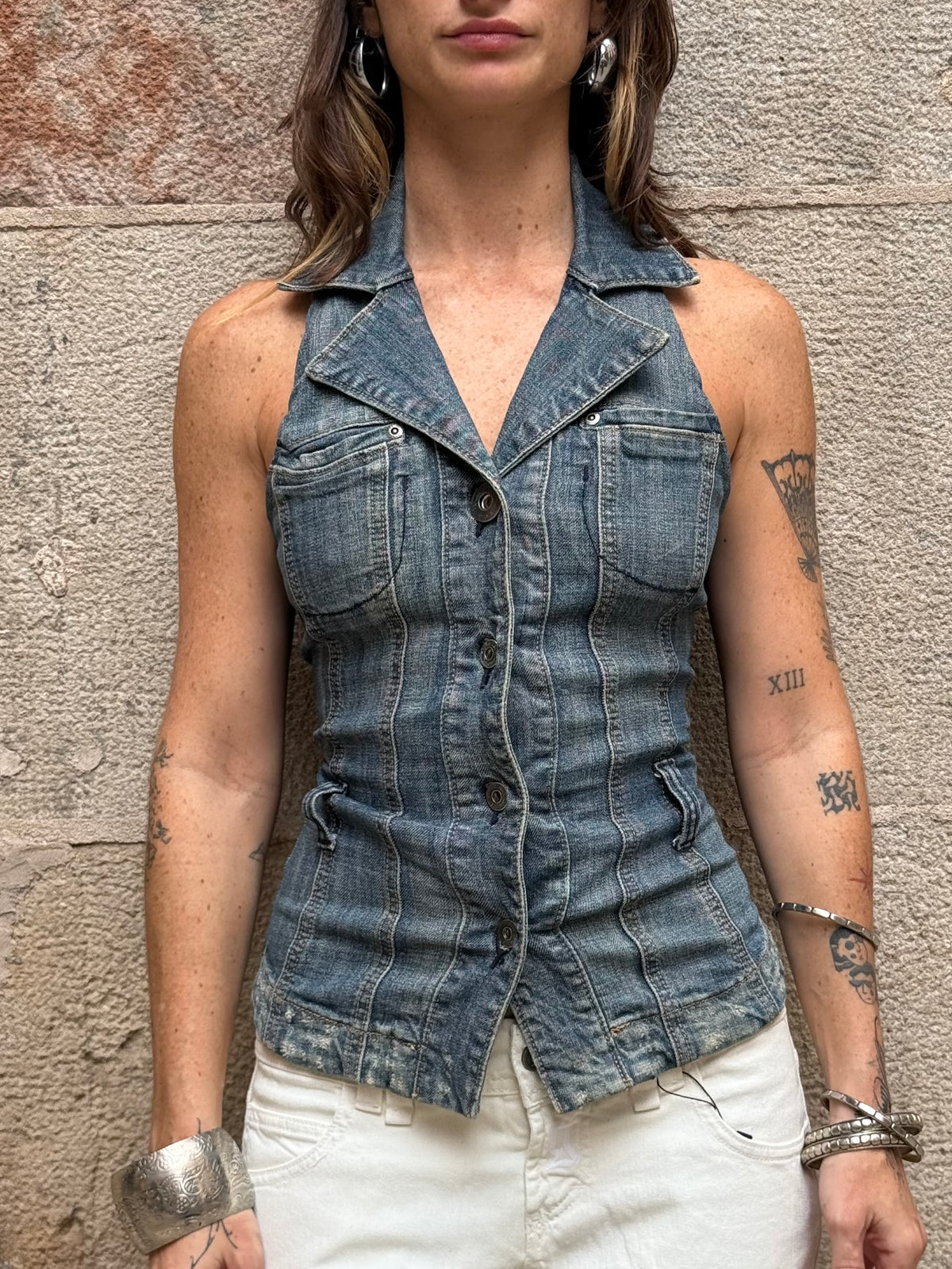 Vintage Rework Denim Halter Top