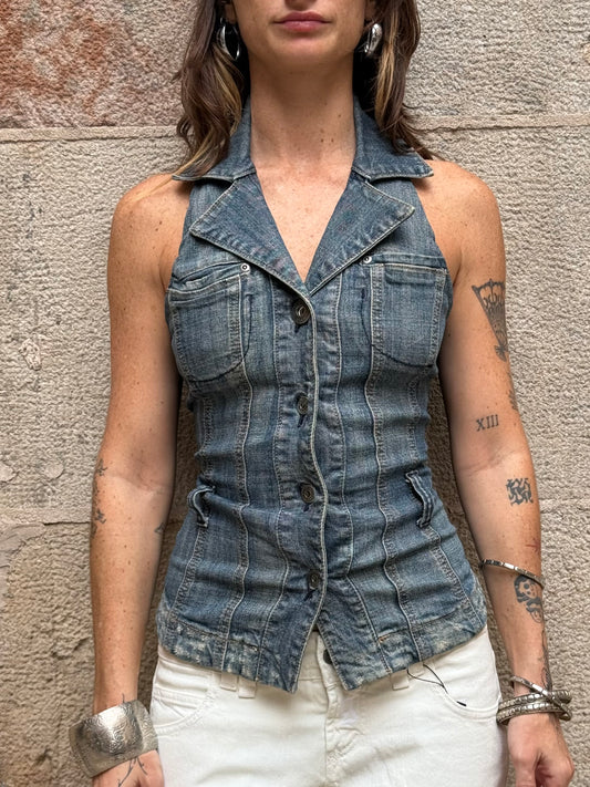 Vintage Rework Denim Halter Top