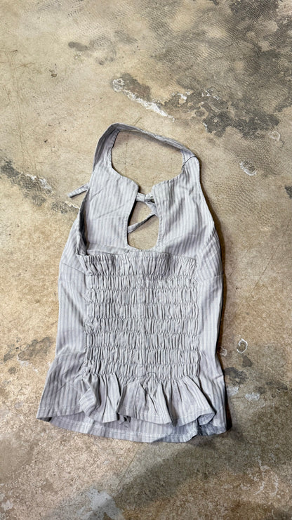 Reworked Shirt Halter Top – Soft Tie Front