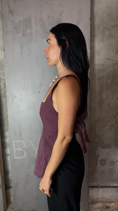Reworked Shirt Top – Square Neck Tie Back