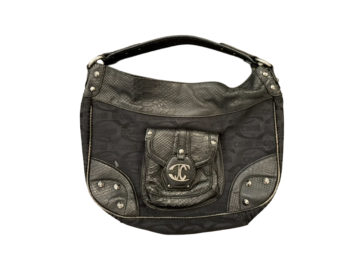 Just Cavalli Monogram Shoulder Bag with Studded Leather Details