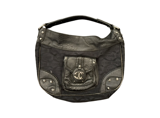 Just Cavalli Monogram Shoulder Bag with Studded Leather Details