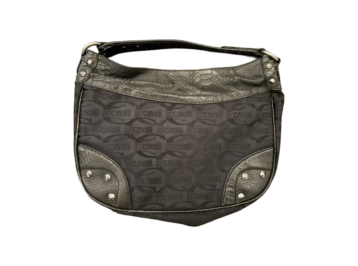 Just Cavalli Monogram Shoulder Bag with Studded Leather Details