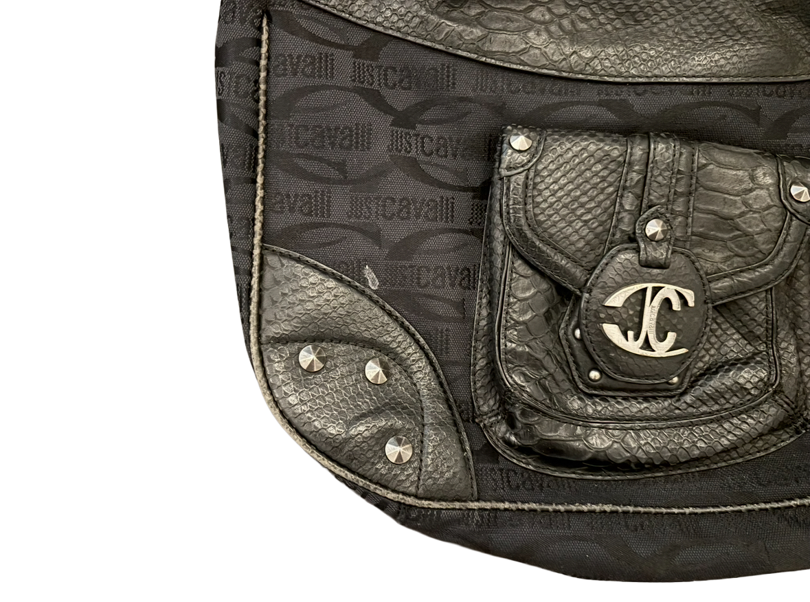 Just Cavalli Monogram Shoulder Bag with Studded Leather Details