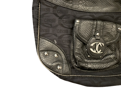 Just Cavalli Monogram Shoulder Bag with Studded Leather Details