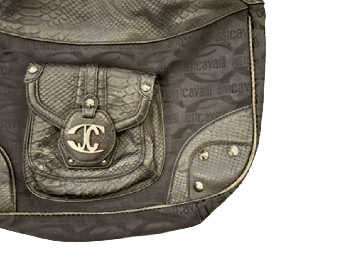 Just Cavalli Monogram Shoulder Bag with Studded Leather Details