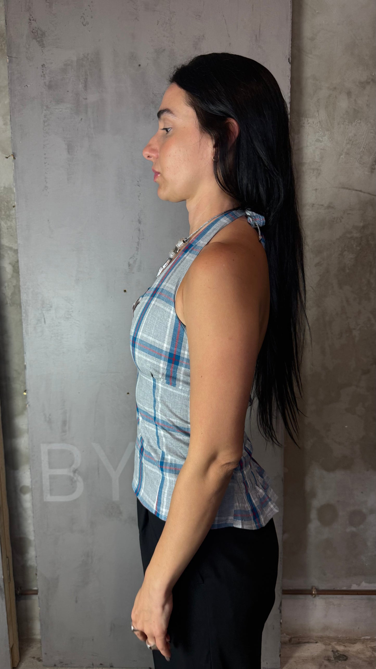 Reworked Shirt Halter Top – Open Back Tie