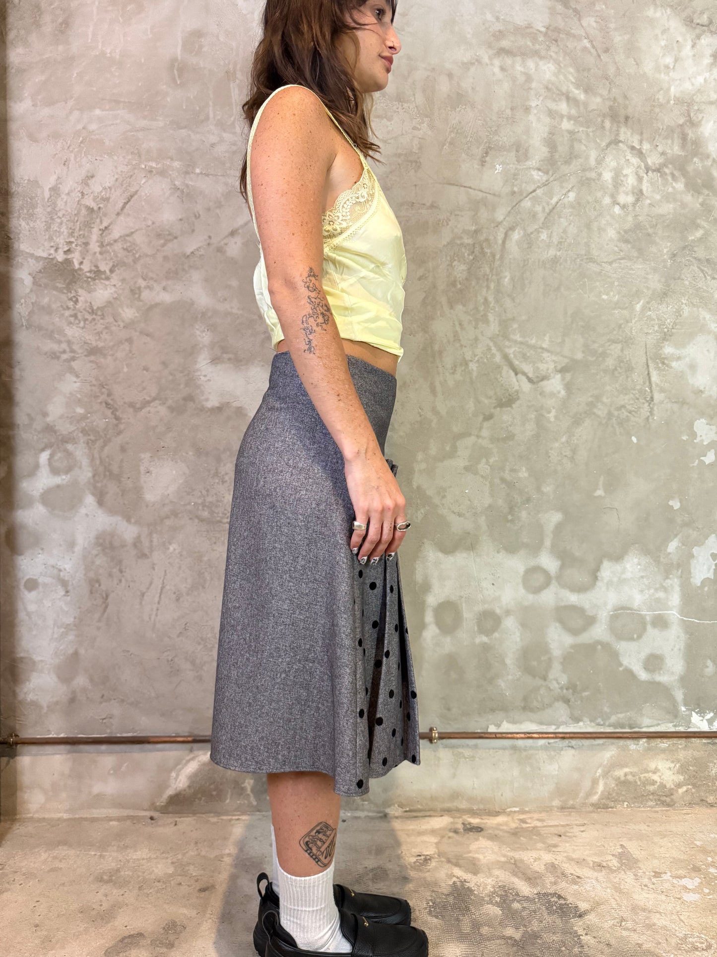 Grey Polka Dot Midi Skirt