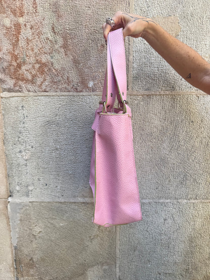 Pink Faux Leather Tote Bag