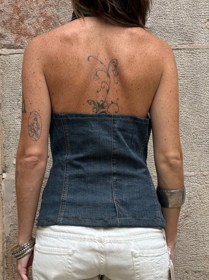 Vintage Rework Denim Halter Top