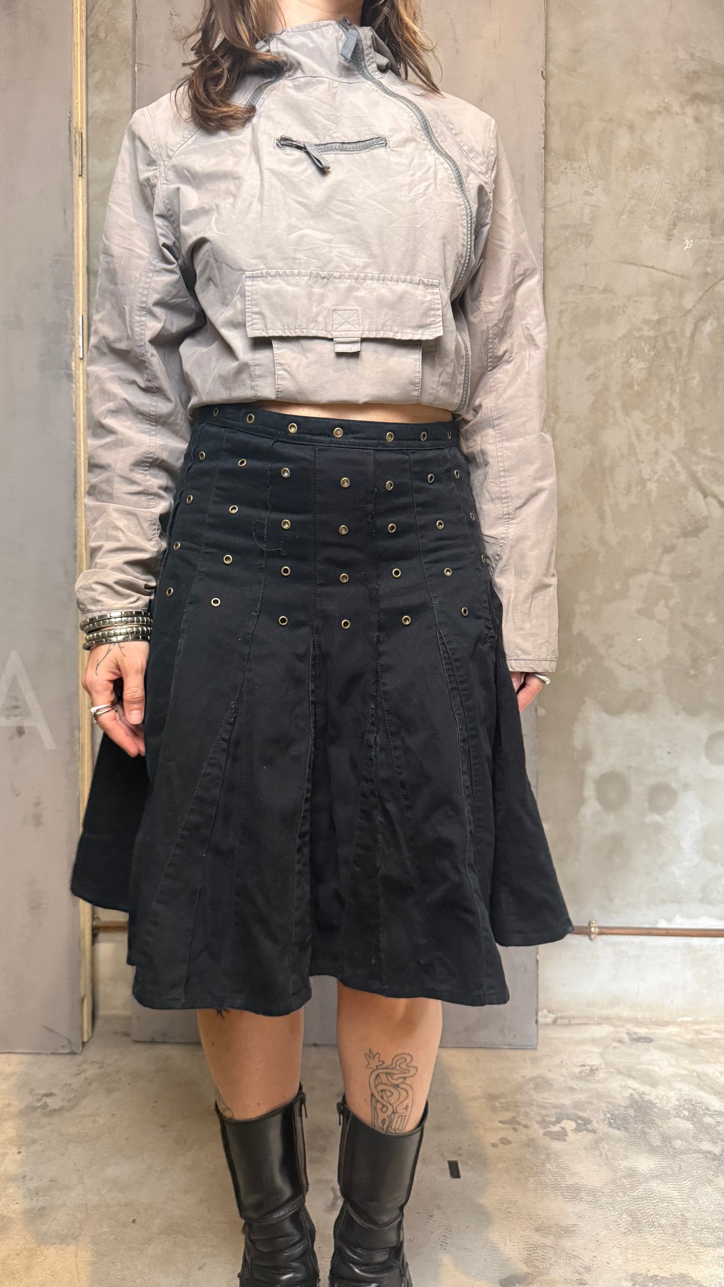 Studded Cargo Midi Skirt Black Draped 38