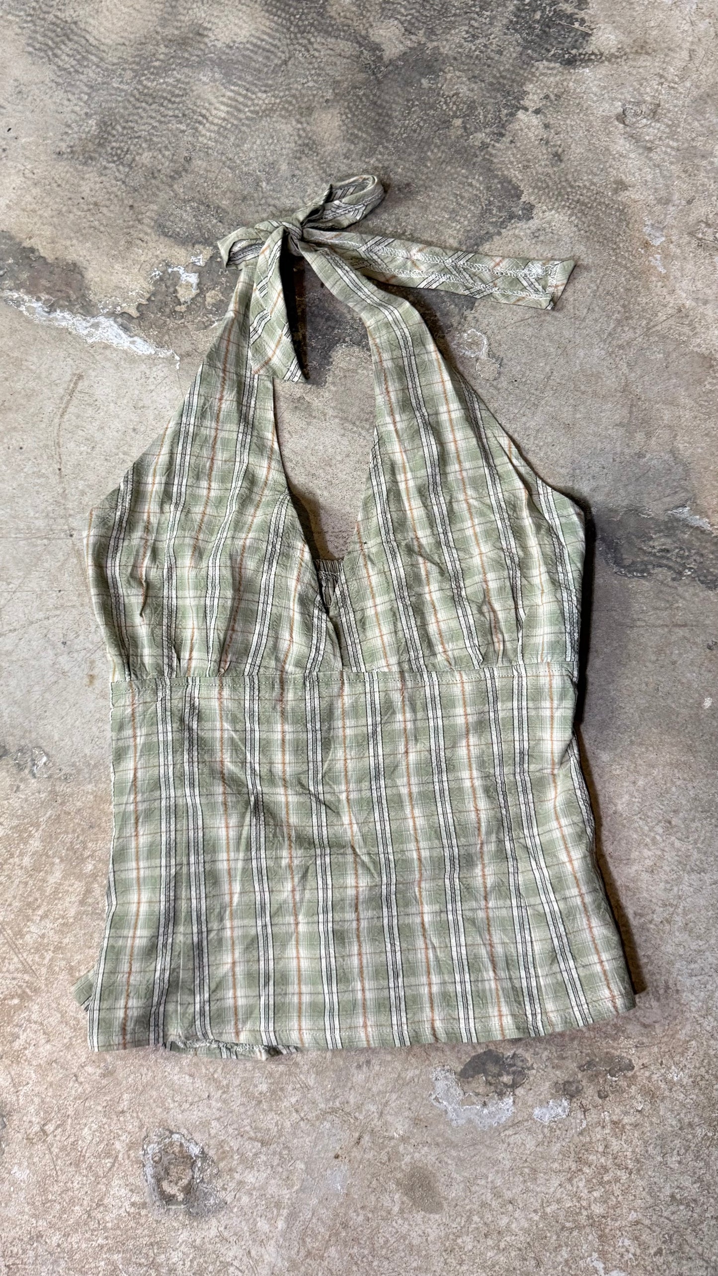 Reworked Shirt Halter Top – Open Back Tie