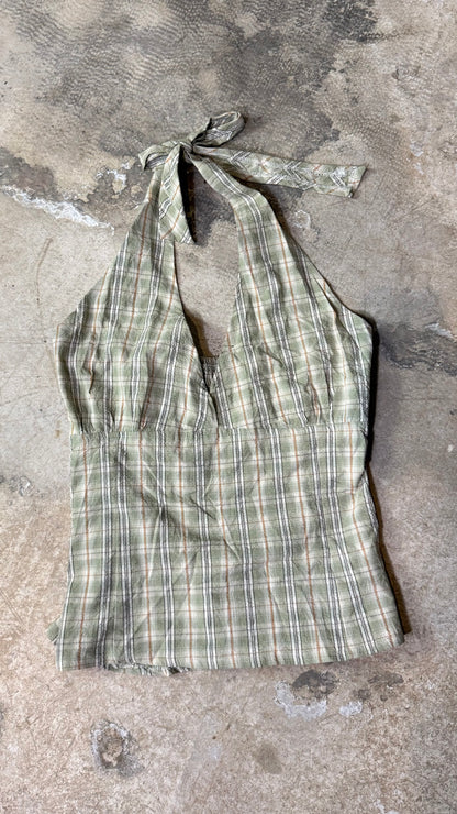 Reworked Shirt Halter Top – Open Back Tie