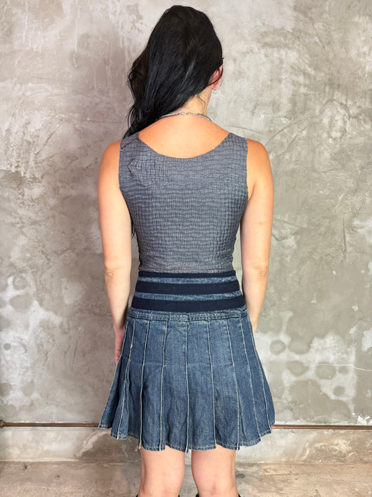 Adjustable Denim Pleated Skirt