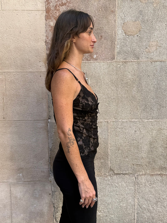 Max Mara Sheer Black Floral Lace Cami