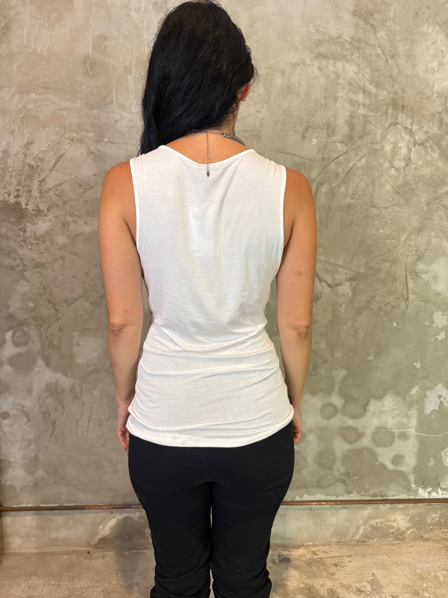 White Draped Top with Gold Strap Details