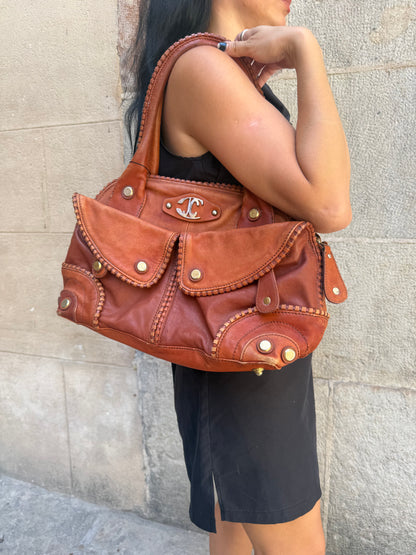 Just Cavalli Vintage Multi-Pocket Leather Shoulder Bag