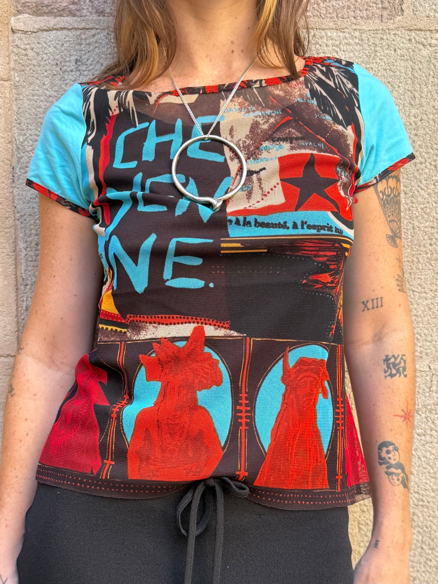 Trussardi Jeans Sheer Graphic Mesh Top