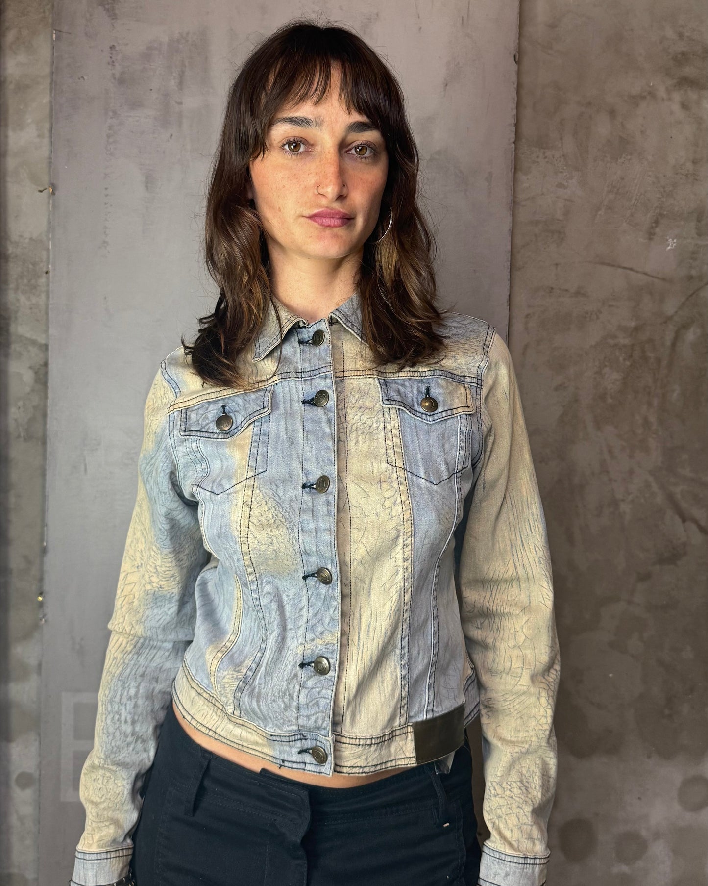 Roberto Cavalli Denim Jacket Snake Print Fitted Vintage Made in Italy