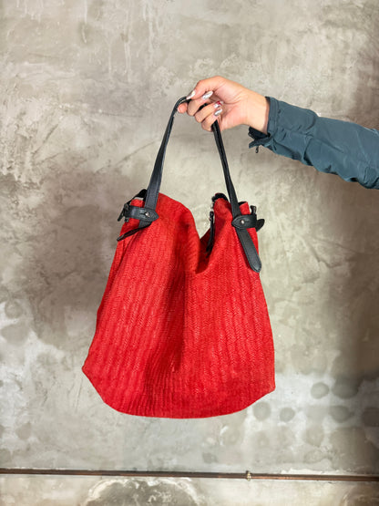 Genuine Leather Oversized Tote Bag – Red