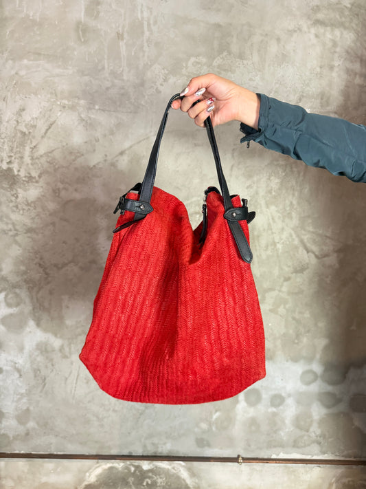 Genuine Leather Oversized Tote Bag – Red